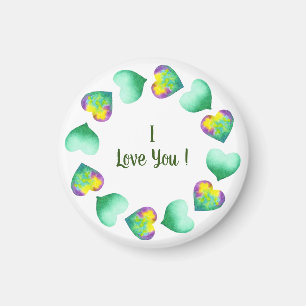 Aimant Aquarelle romantique Cute Vert Saint Valentin