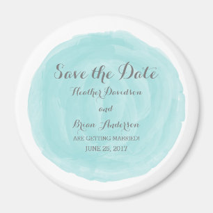 Aimant Aquarelle ronde turquoise Enregistrer l'aimant Dat
