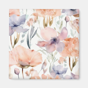 Aimant Aquarelle rose et bleu Fleurs
