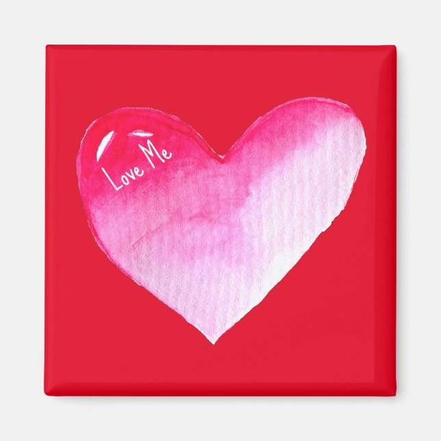 Aimant Aquarelle rose et rouge coeur pop art valentine (Devant)