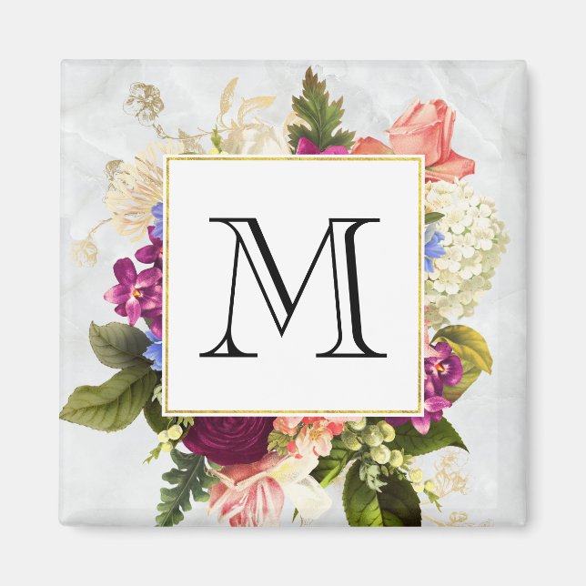 Aimant Aquarelle rose moderne Bouquet floral Monogramme (Devant)