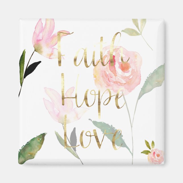 Aimant Aquarelle rose or Fleur Foi Espoir Amour (Devant)