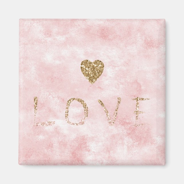 Aimant Aquarelle rose or Parties scintillant amour coeur (Devant)