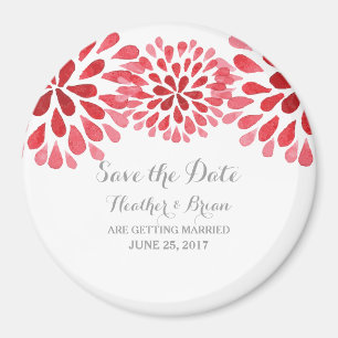 Aimant Aquarelle rouge Chrysanthemum Enregistrer la date