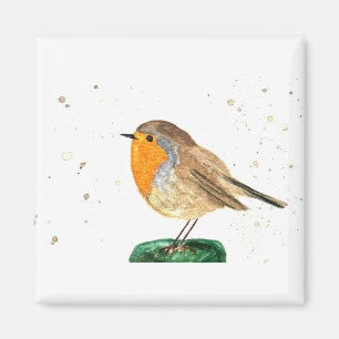 Aimant Aquarelle rouge oiseau Noël hiver festif