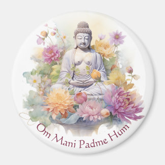 Aimant Aquarelle Serene Bouddha rose Fleurs Jaunes Art
