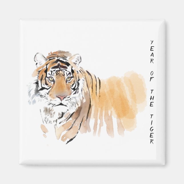 Aimant Aquarelle Tigre d'origine chinois Zodiac SqM (Devant)