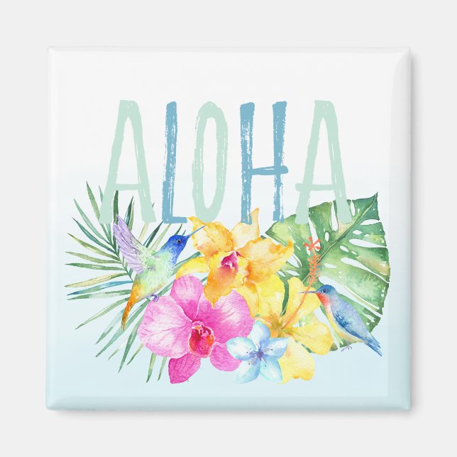 Aimant Aquarelle tropicale florale Aloha (Devant)