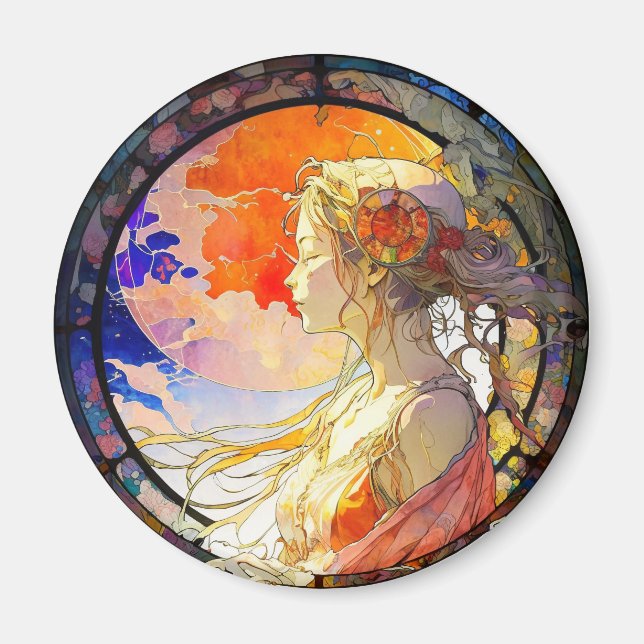 Aimant Aquarelle vibrante de l'aimant fille (Devant)