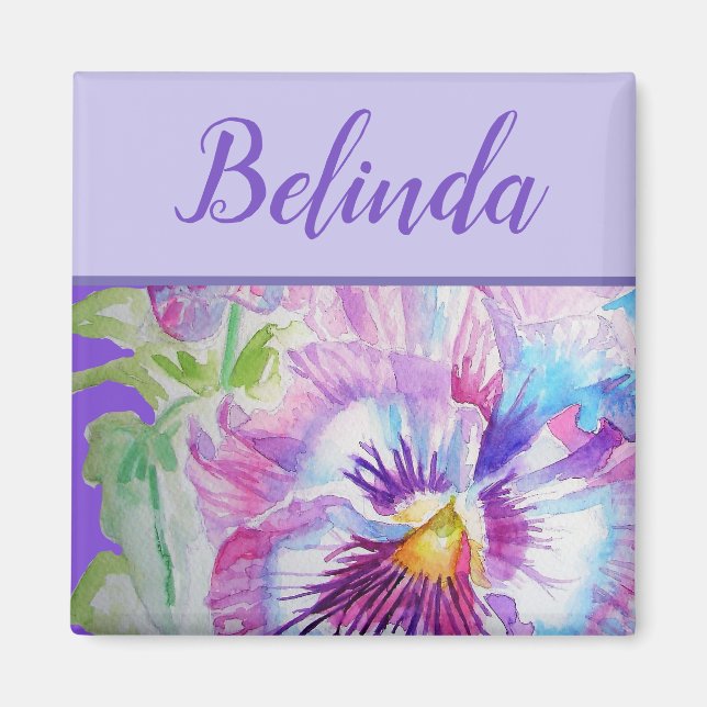 Aimant Aquarelle violette Panseuse Jolie Fleur Florale (Devant)