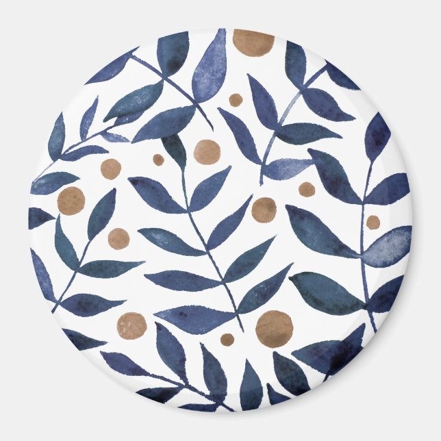 Aimant Aquarelles et baies - indigo et beige (Devant)