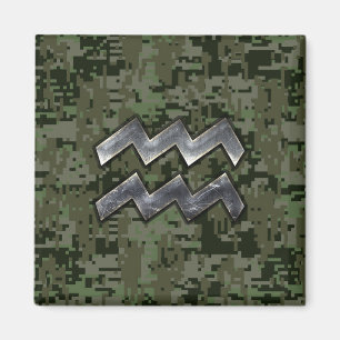 Aimant Aquarius Zodiac Sign Green Digital Camouflage