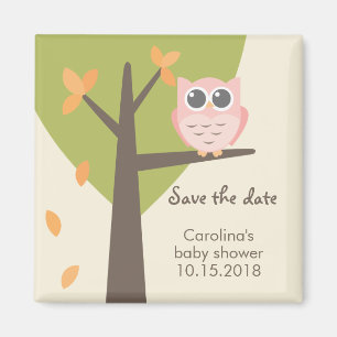 Aimant Arbre d'automne Baby shower Chouette rose Enregist