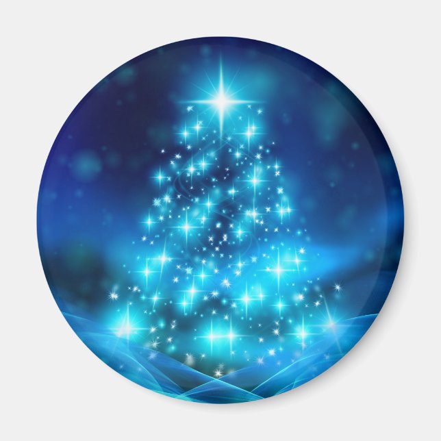 Aimant Arbre de Noël bleu électrique moderne avec lumière (Devant)