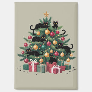 Aimant Arbre de Noël Chats Noirs Amoureux des Chats Lumiè