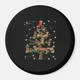Aimant Arbre De Noël De Dachshund Couvert De Lampe De Feu