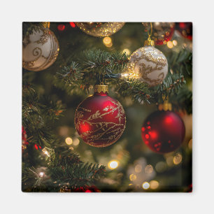 Aimant Arbre de Noël élégant rouge or férié