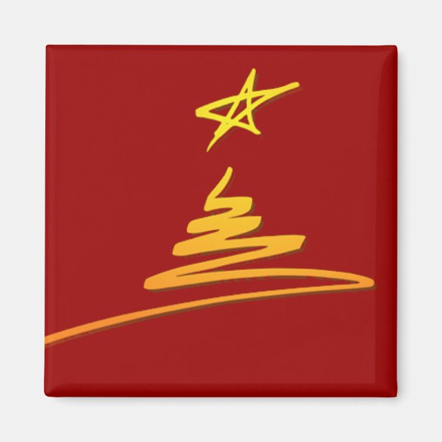 Aimant Arbre de Noël or sur l'aimant rouge (Devant)