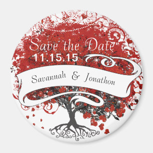 Aimant Arbre feuille de coeur rouge Enregistrer la date s