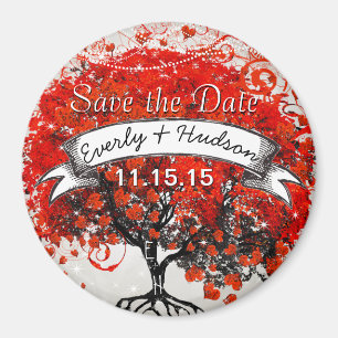 Aimant Arbre feuille de coeur rouge Enregistrer la date s
