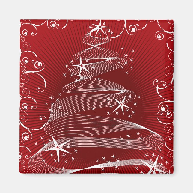 Aimant Arbre rouge Abstrait X'mas et tourbillons de Noël (Devant)