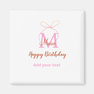Aimant Arc en ruban paillettes roses avec nom lettre mono
