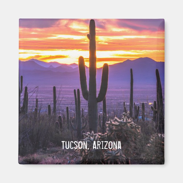 Aimant Arizona Désert Cactus Coucher de soleil Nature Pho (Devant)