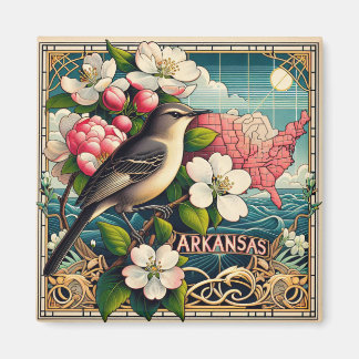 Aimant Arkansas State Bird and Flower Art Déco Design