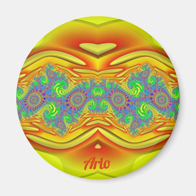 Aimant ARLO ~ Jaune, orange et bleu ~ Design étonnant (Devant)