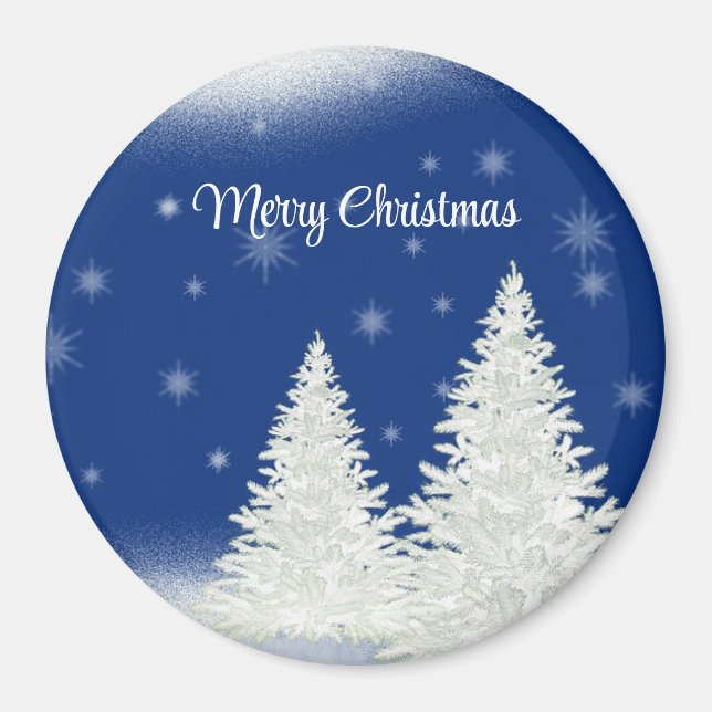 Aimant Arrière - plan Bleu Avec Arbre De Noël (Devant)