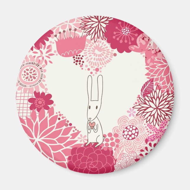 Aimant Arrière - plan floral romantique avec lapin mignon (Devant)