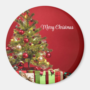 Aimant Arrière - plan Rouge Avec Arbre De Noël Décoratif