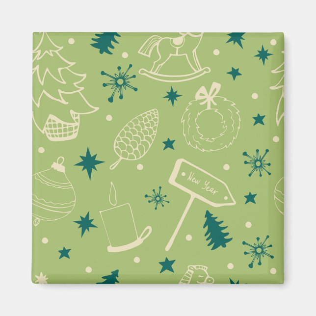 Aimant Arrière - plan Vert Avec Arbres De Noël, Signes, É (Devant)