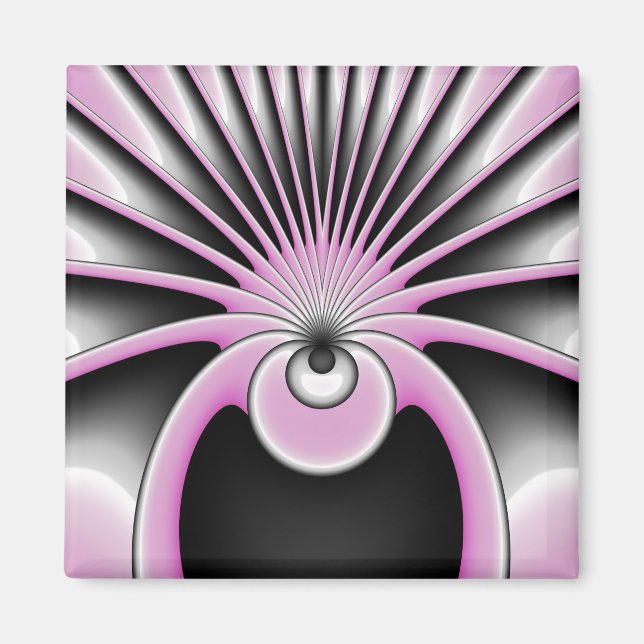 Aimant Art Abstrait moderne Fractal rose Gris noir (Devant)