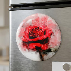 Aimant Art aquarelle d'une rose rouge sur fond blanc