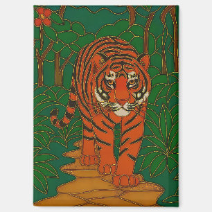 Aimant Art de cloisonné Tigre sur le chemin de la jungle