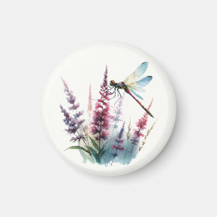 Aimant Art de la nature de libellule à l'aquarelle Fleur