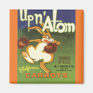 Aimant Art de l'étiquette vintage Lapin de boxe, Carottes
