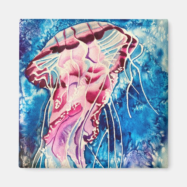 Aimant Art de méduse à l'aquarelle océan (Devant)
