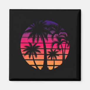 Aimant Art de vacances sur la plage de palmiers au couche