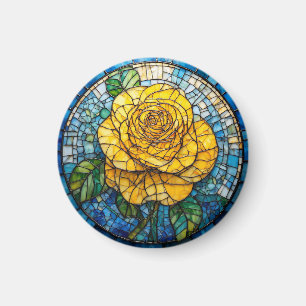 Aimant Art de verre teinté circulaire de rose jaune vibra