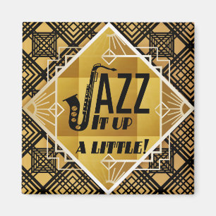 Aimant Art déco jazz saxophone noir or musique
