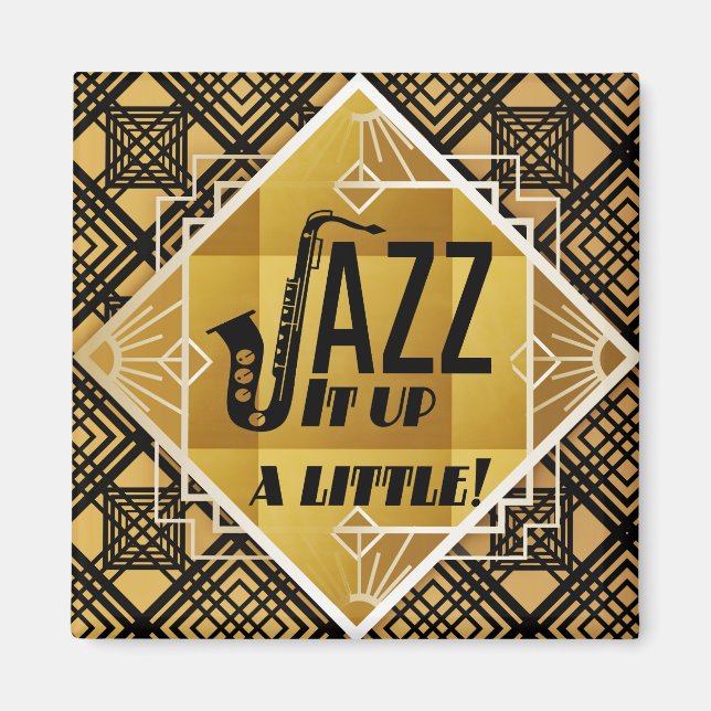 Aimant Art déco jazz saxophone noir or musique (Devant)