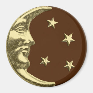 Aimant Art Déco Lune et Étoiles - Chocolat Brown & Or