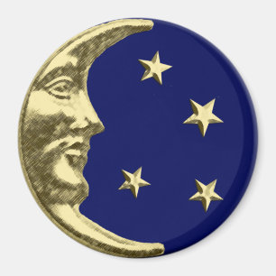 Aimant Art Déco Lune et Etoiles - Marine Bleu et Or
