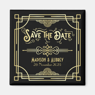 Aimant Art Déco Mariage Elegant Gold Black Enregistrer la