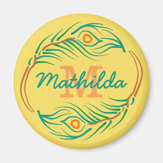 Aimant Art Deco Peacock Feather Monogram Stencil (Devant)