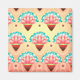 Aimant Art déco pêche turquoise or motif floral