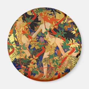 Aimant Art Déco vintage, Diane et ses nymphes ou la chass