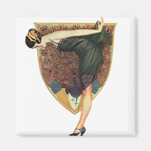 Aimant Art Déco vintage Flapper au paon 